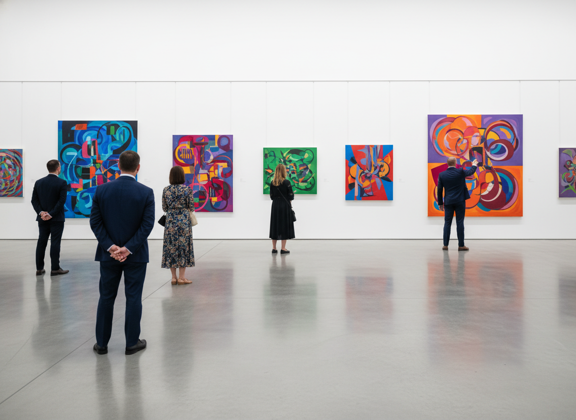 Framed artworks hung from a JAM picture hanging system rail on gallery walls