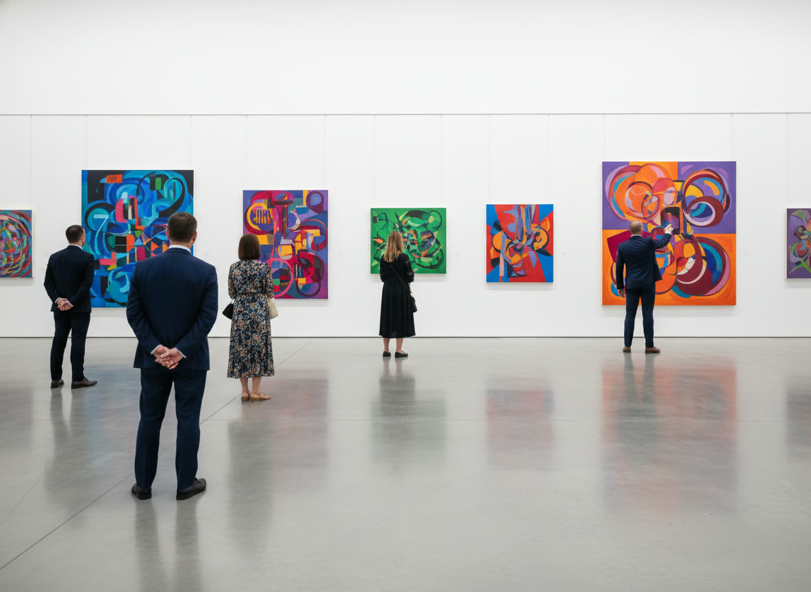 Framed artworks hung from a JAM picture hanging system rail on gallery walls